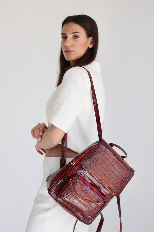 Zira Crocodile Backpack In Burgundy