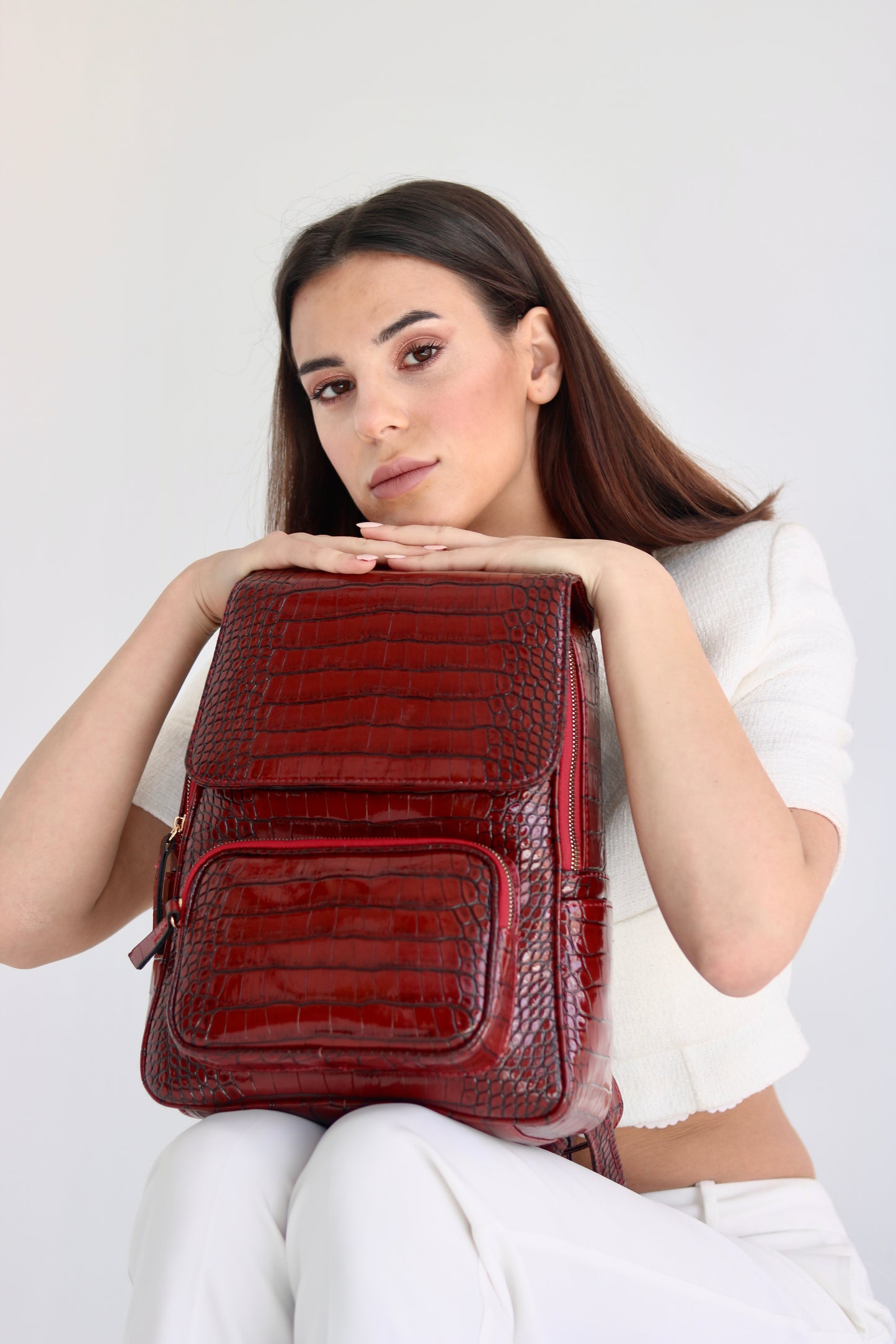 Zira Crocodile Backpack In Burgundy