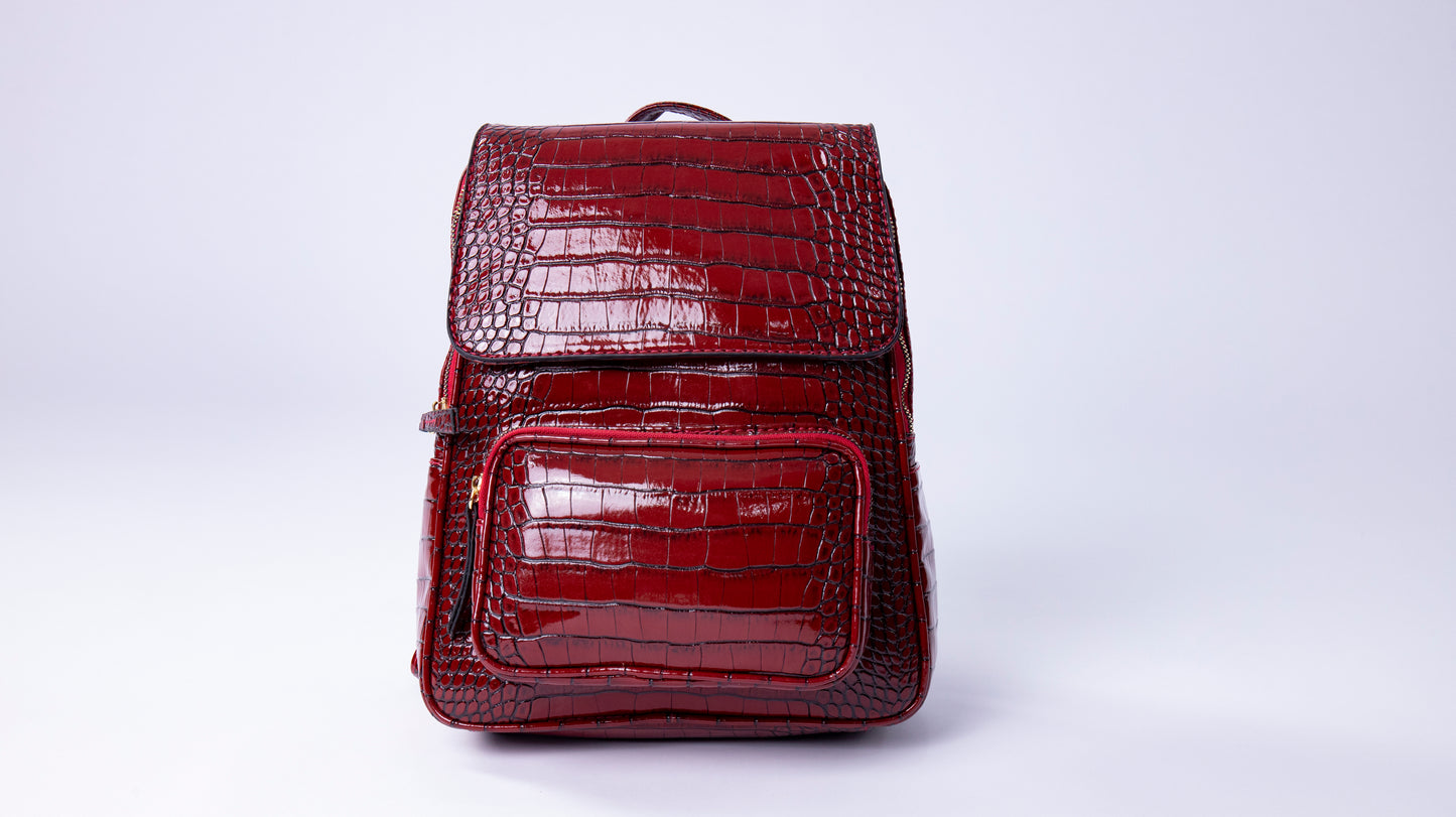 Zira Crocodile Backpack In Burgundy