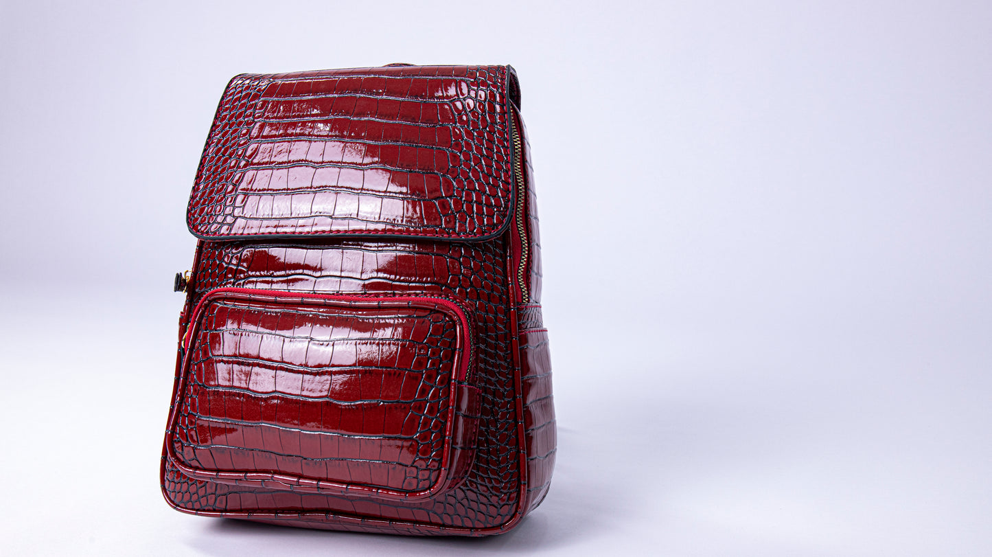 Zira Crocodile Backpack In Burgundy