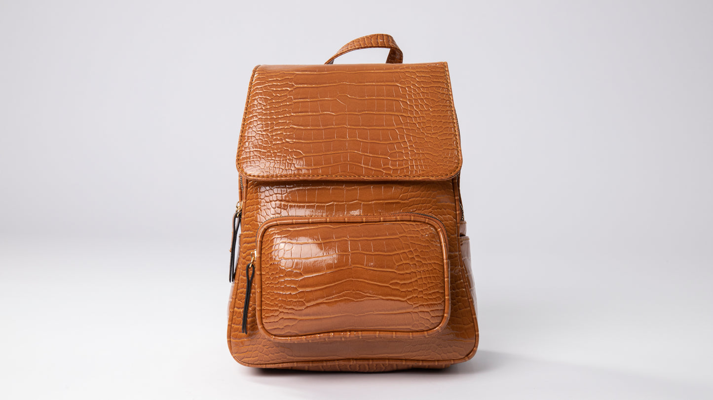 Zira Crocodile Backpack In Camel